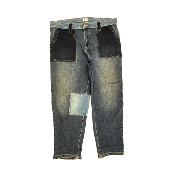 Time And Tru Boyfriend Patch Detail Women's size 18 Medium Blue Denim jeans - Picture 1 of 4